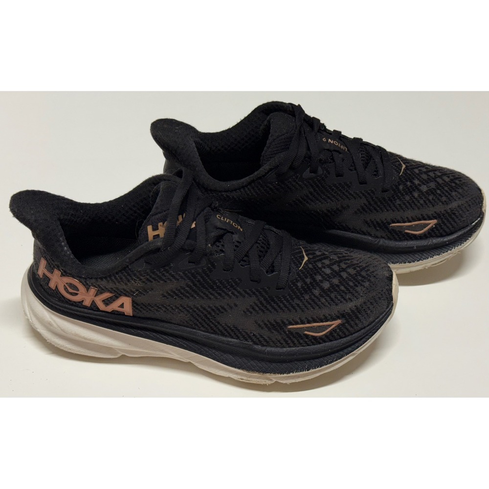 Hoka Clifton 9 Womens Running Shoes Black Rose Gold Athletic Sneakers Size 5B